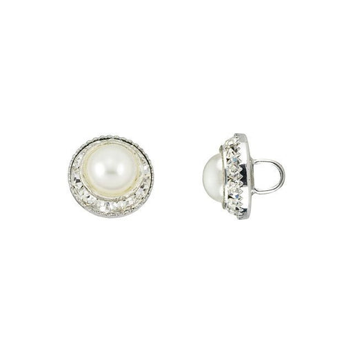 Silver-Plated 12mm Crystal Pearl Rhinestone Round Button (1 Piece)