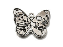 Antique Silver Butterfly and Skull Pendant 27.5x23mm