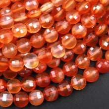 Natural Carnelian Orange-Red 6mm Faceted Coin Bead Strand