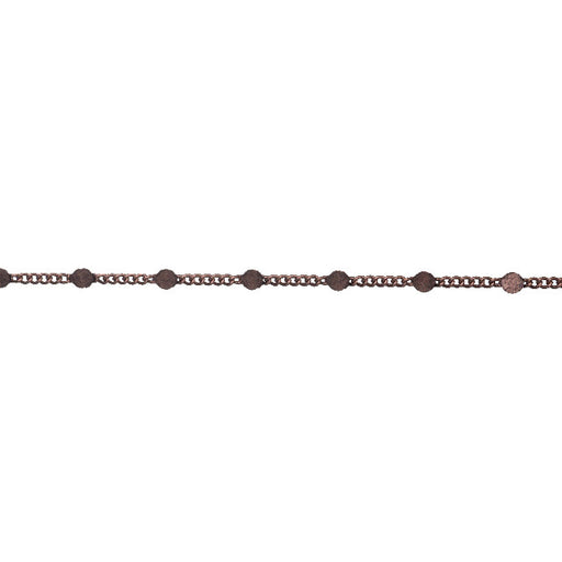 Antiqued Copper Satellite Curb Chain, 2.5mm Links with 2mm Flat Disc, by the Foot