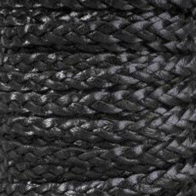 5mm Black Braided Flat Leather by the Inch