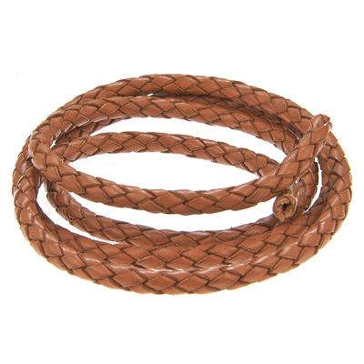 5mm Braided Saddle Round Leather Cord with Hollow Core by the Inch