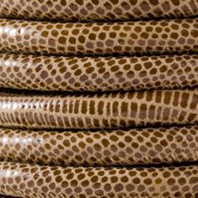 5mm Natural Gecko Printed Stitched Suede Round Leather Cord by the Inch