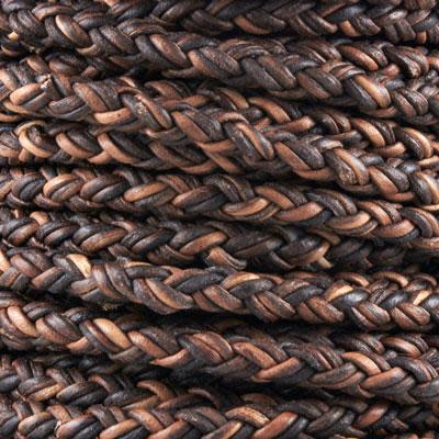 5mm Natural Antique Brown Braided Bolo Round Leather Cord by the Inch