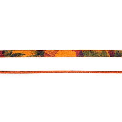 5mm Orange Floral  Water Color Flat Leather by the Inch