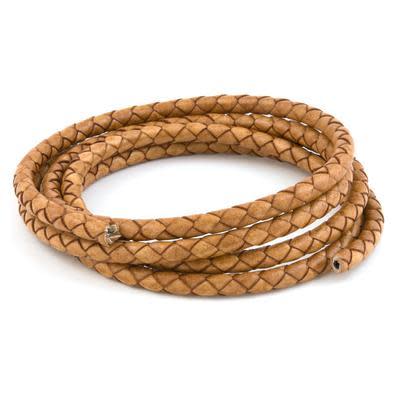 5mm Braided Camel Round Leather Cord with Hollow Core by the Foot