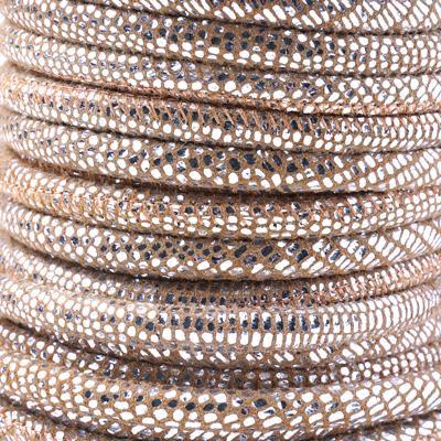 5mm Metallic Silver Gecko Stitched Suede Round Leather Cord by the Inch