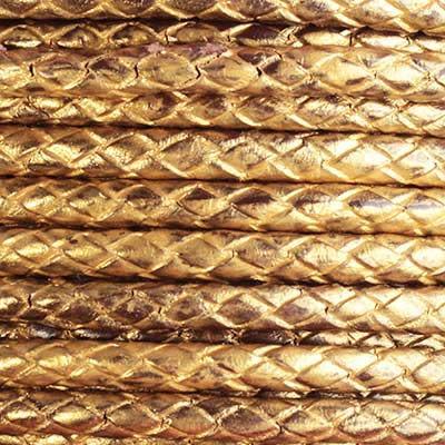 5mm Braided Metallic Gold Round Leather Cord with Hollow Core by the Foot