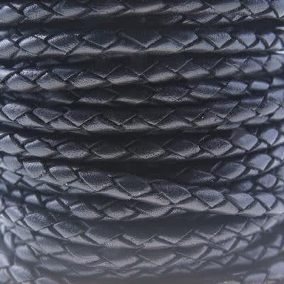 4mm Braided Black Round Leather Cord by the Inch