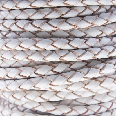 4mm Braided White Round Leather Cord by the Inch