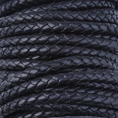 6mm Braided Black Round Leather Cord with Hollow Core by the Inch