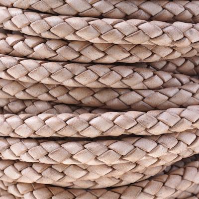 6mm Braided Natural Round Leather Cord with Hollow Core by the Inch