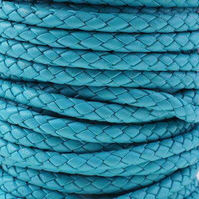 5mm Braided Turquoise Round Leather Cord with Hollow Core by the Inch