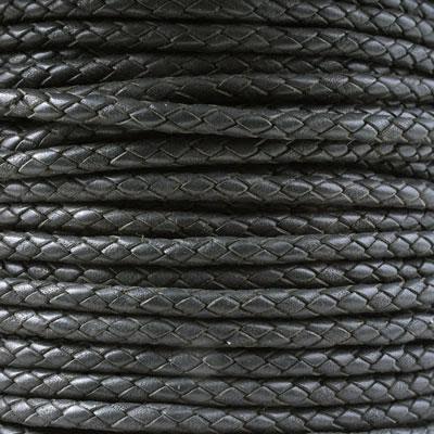 5mm Braided Slate Grey Round Leather Cord with Hollow Core by the Inch