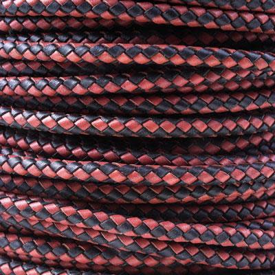 5mm Braided Black & Red Round Leather Cord by the Inch