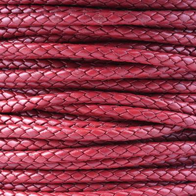 5mm Braided Corida Red Round Leather Cord with Hollow Core by the Inch