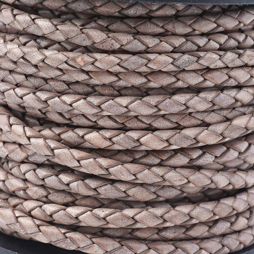 4mm Natural Grey Braided Bolo Round Leather Cord by the Inch