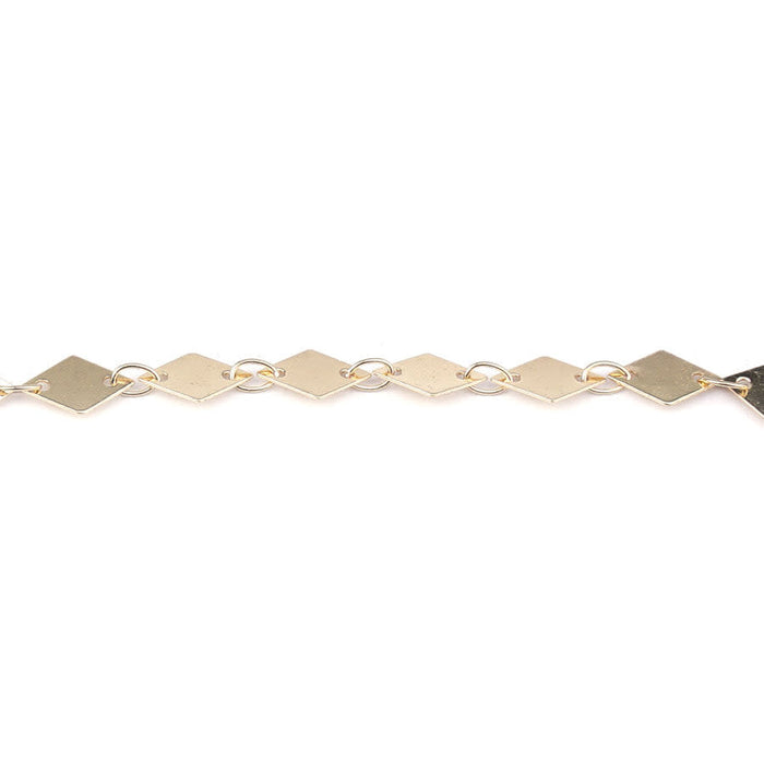 9x6mm Shiny Gold Plated Diamond Shaped Link Chain by the Foot