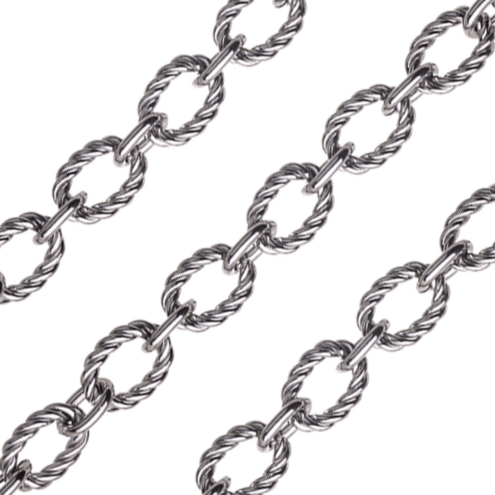 Stainless Steel Twisted Rope Cable Chain 11x8mm Oval Links, by the Foot