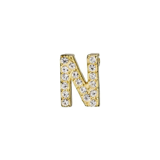 Alphabet Pendant, Letter 'N' with Tube Bail 7mm, Gold Finish (1 Piece)