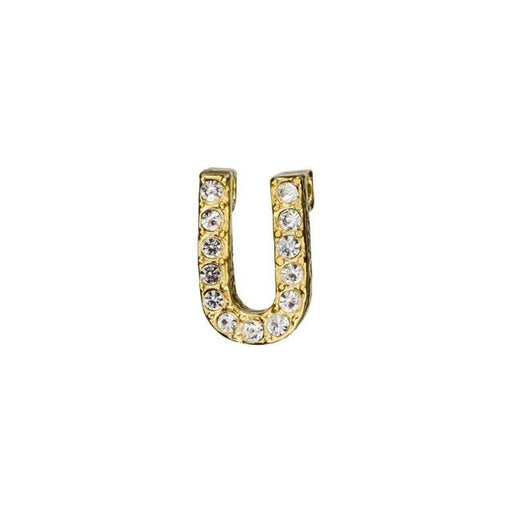 Alphabet Pendant, Letter 'U' with Tube Bail 7mm, Gold Finish (1 Piece)