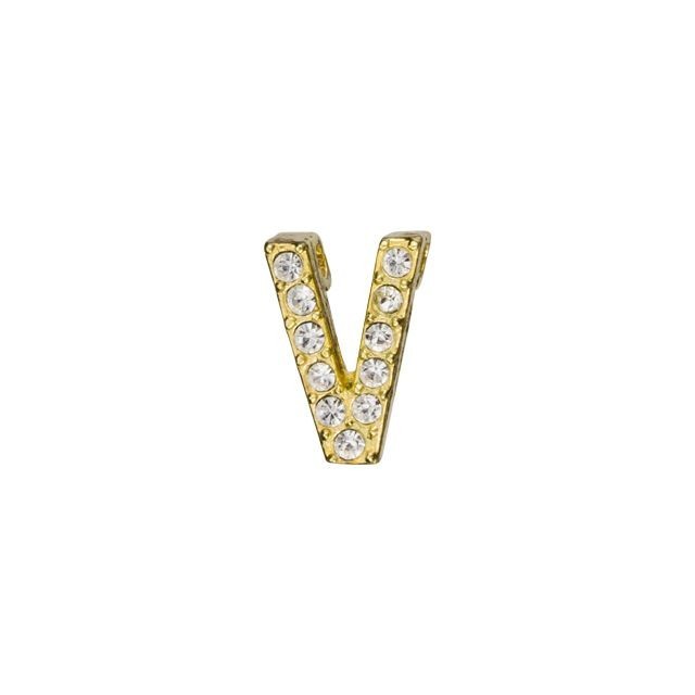 Alphabet Pendant, Letter 'V' with Tube Bail 7mm, Gold Finish (1 Piece)