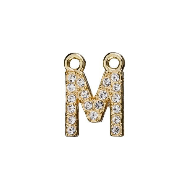 Alphabet Pendant, Letter 'M' with 2 Rings 7mm, Gold Finish (1 Piece)