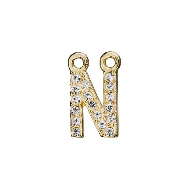 Alphabet Pendant, Letter 'N' with 2 Rings 7mm, Gold Finish (1 Piece)