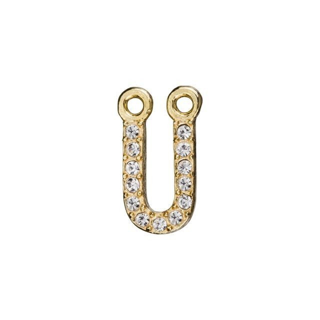 Alphabet Pendant, Letter 'U' with 2 Rings 7mm, Gold Finish (1 Piece)