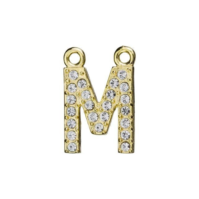Alphabet Pendant, Letter 'M' with 2 Rings 12.5mm, Gold Finish (1 Piece)