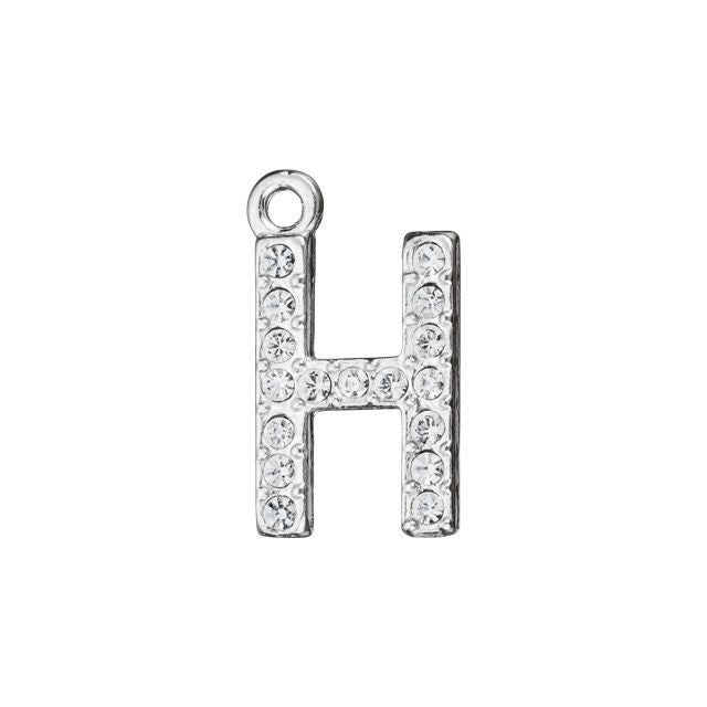 Alphabet Pendant, Letter 'H' with Rings 12.5mm, Sterling Silver (1 Piece)