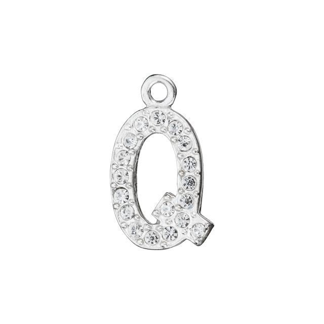 Alphabet Pendant, Letter 'Q' with Rings 12.5mm, Sterling Silver (1 Piece)