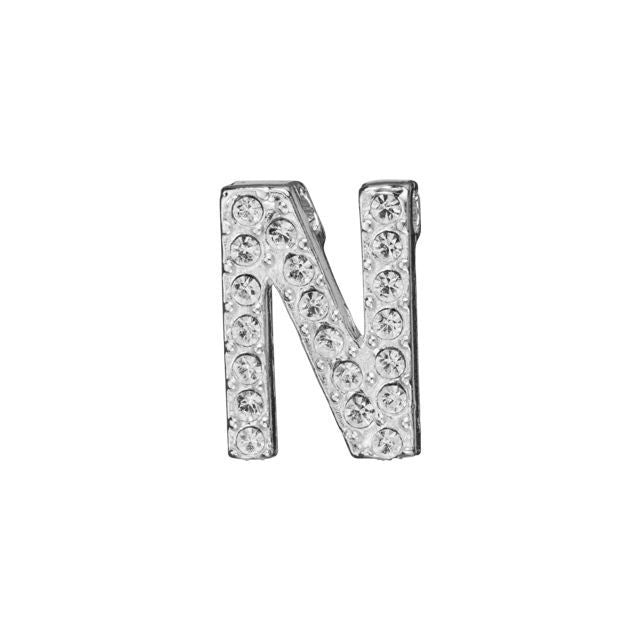 Alphabet Pendant, Letter 'N' with Tube Bail 12.5mm, Sterling Silver (1 Piece)