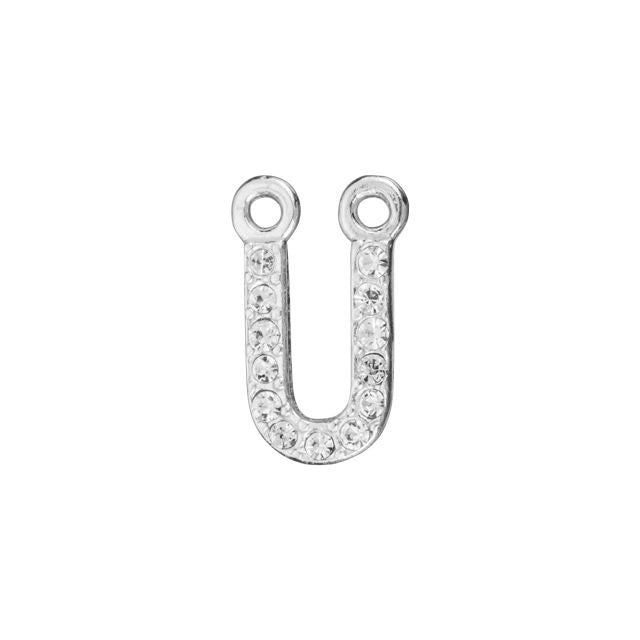 Alphabet Pendant, Letter 'U' with 2 Rings 7mm, Sterling Silver (1 Piece)