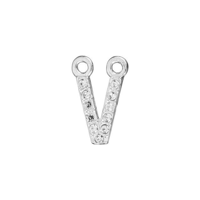 Alphabet Pendant, Letter 'V' with 2 Rings 7mm, Sterling Silver (1 Piece)