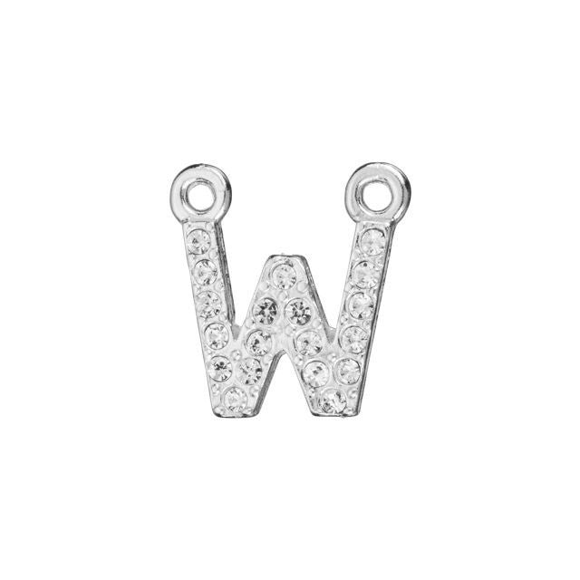 Alphabet Pendant, Letter 'W' with 2 Rings 7mm, Sterling Silver (1 Piece)