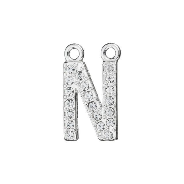 Alphabet Pendant, Letter 'N' with 2 Rings 12.5mm, Sterling Silver (1 Piece)