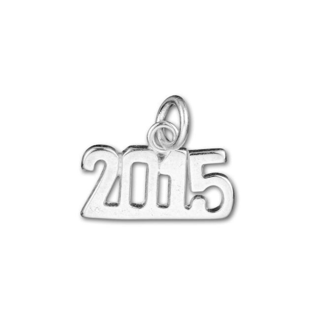 Charm, Year '2015' 14x9.5mm, Sterling Silver (1 Piece)