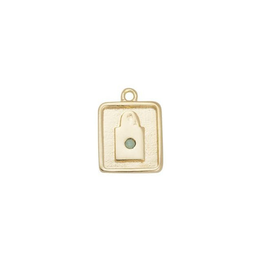 Charm, Square with Lock and Chrysolite Opal Crystal 15x11mm, Gold Plated (1 Piece)