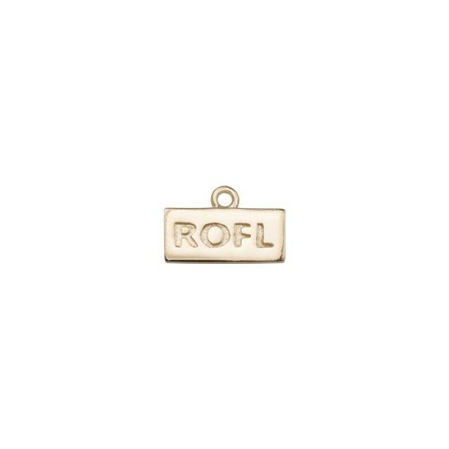 Charm, Rectangle with Message "ROFL" 12.5x8.5mm, Gold Plated (1 Piece)