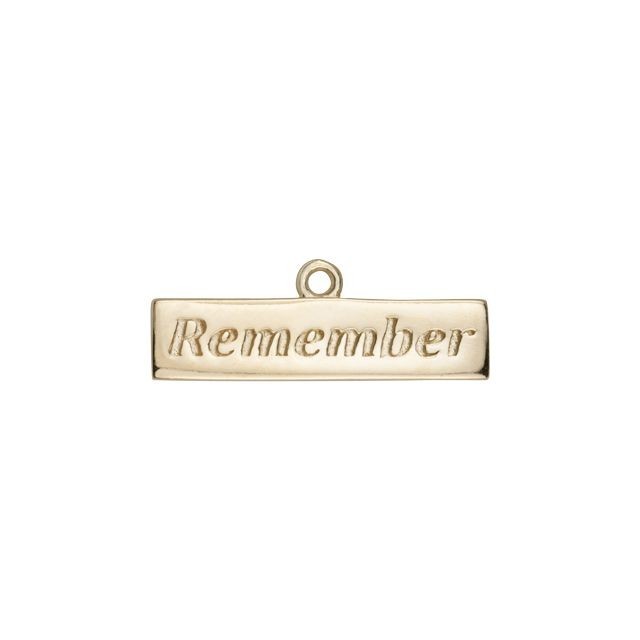 Charm, Rectangle with Message "Remember" 25x9mm, Gold Plated (1 Piece)