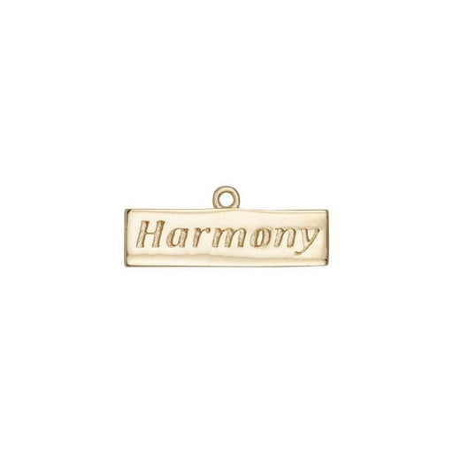 Charm, Rectangle with Message "Harmony" 21.5x8mm, Gold Plated (1 Piece)