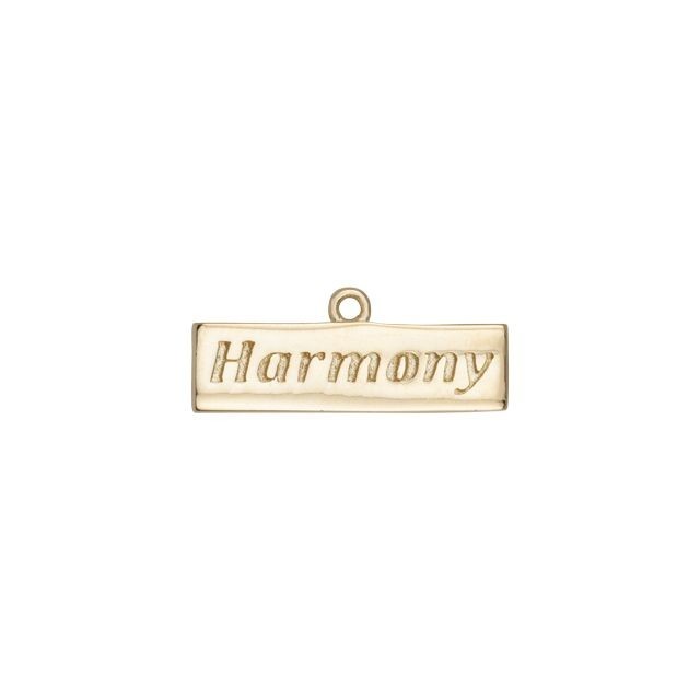 Charm, Rectangle with Message "Harmony" 21.5x8mm, Gold Plated (1 Piece)