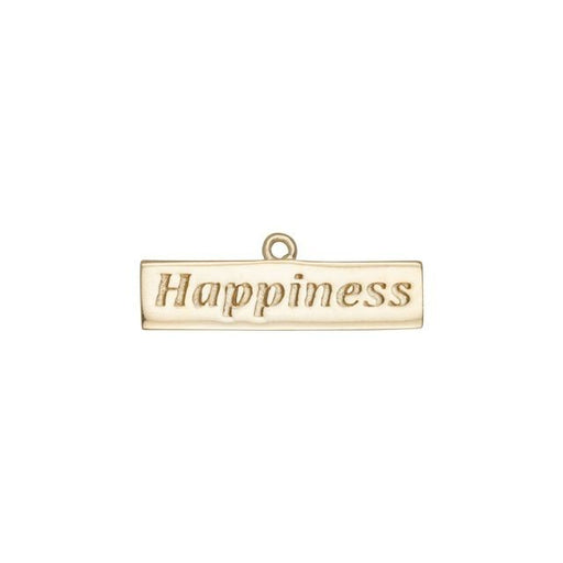 Charm, Rectangle with Message "Happiness" 23.5x8mm, Gold Plated (1 Piece)