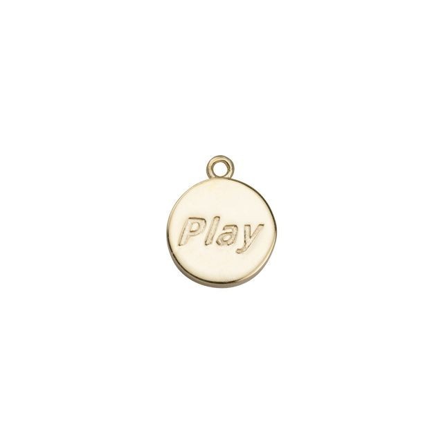 Charm, Round with Message "Play" 17x14mm, Gold Plated (1 Piece)