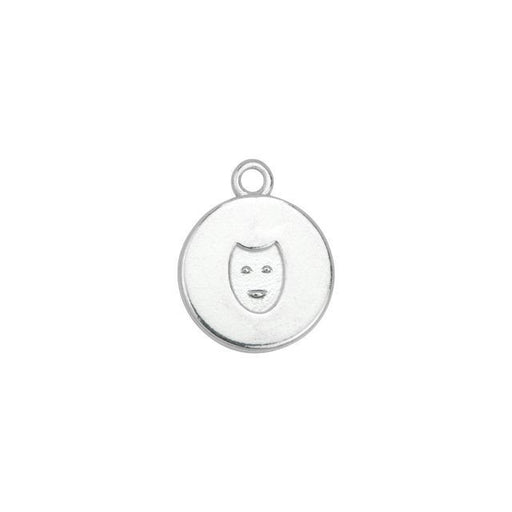 Charm, Round with Theatre Comedy Mask 16x13mm, Sterling Silver (1 Piece)