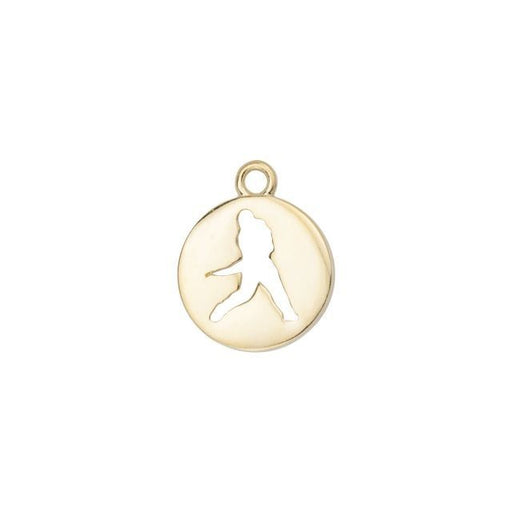 Charm, Round with Baseball Player Cut Out 16x13mm, Gold Plated (1 Piece)