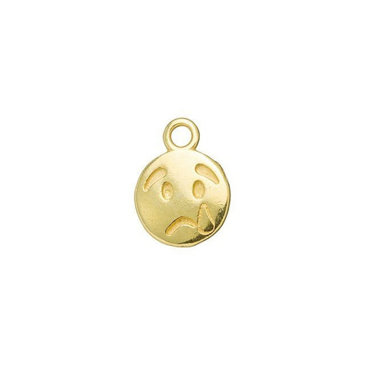 JBB Charm, Round Crying Tear Face Emoji 13x9mm, Gold Plated (1 Piece)