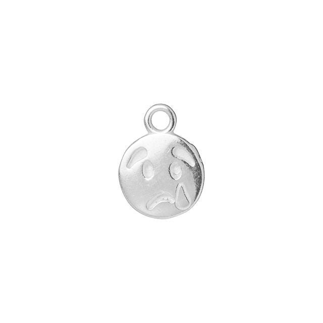 JBB Charm, Round Crying Tear Face Emoji 13x9mm, Silver Plated (1 Piece)