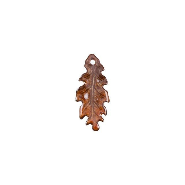 Charm, Small Oak Leaf 25x10.5mm, Enameled Brass Autumn Orange, by Gardanne Beads (1 Piece)
